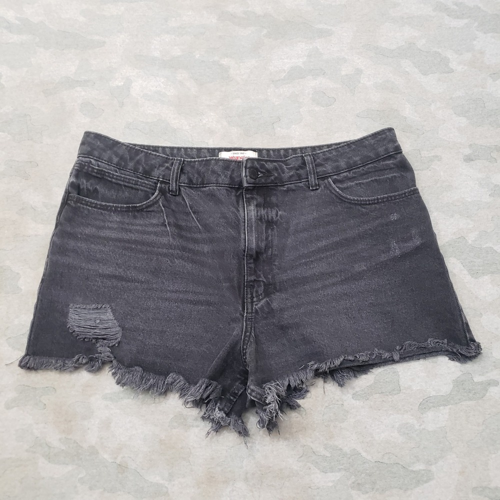 Wrangler Shorts Womens 14 Black Distressed Cut Off High Rise Denim Pockets